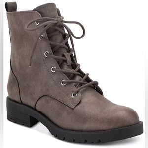 SUN + STONE Frannie Lug Sole Combat Booties Taupe for Women